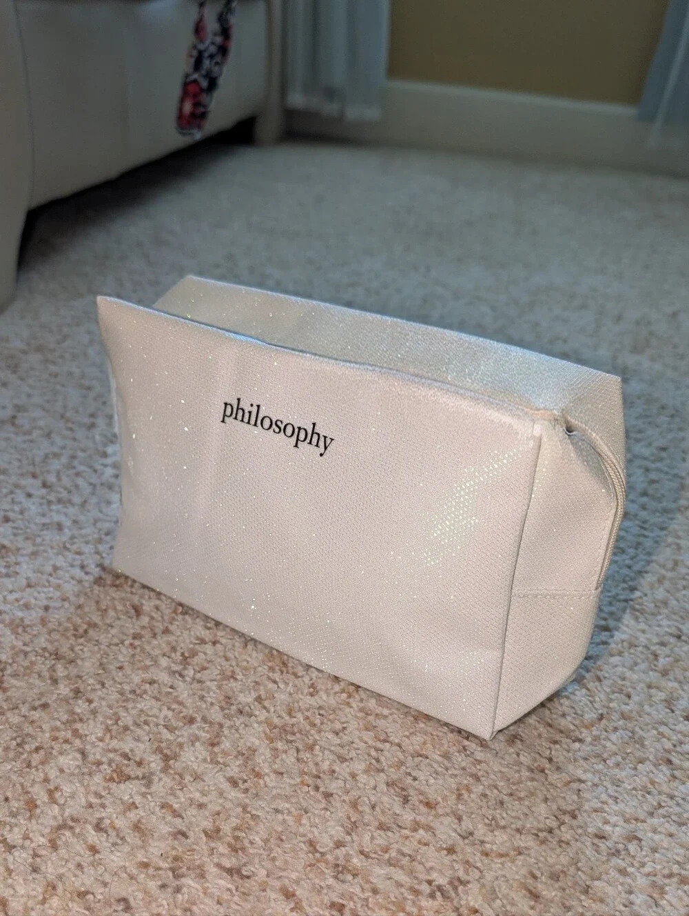 NEW small white iridescent shimmer Philosophy cosmetic bag